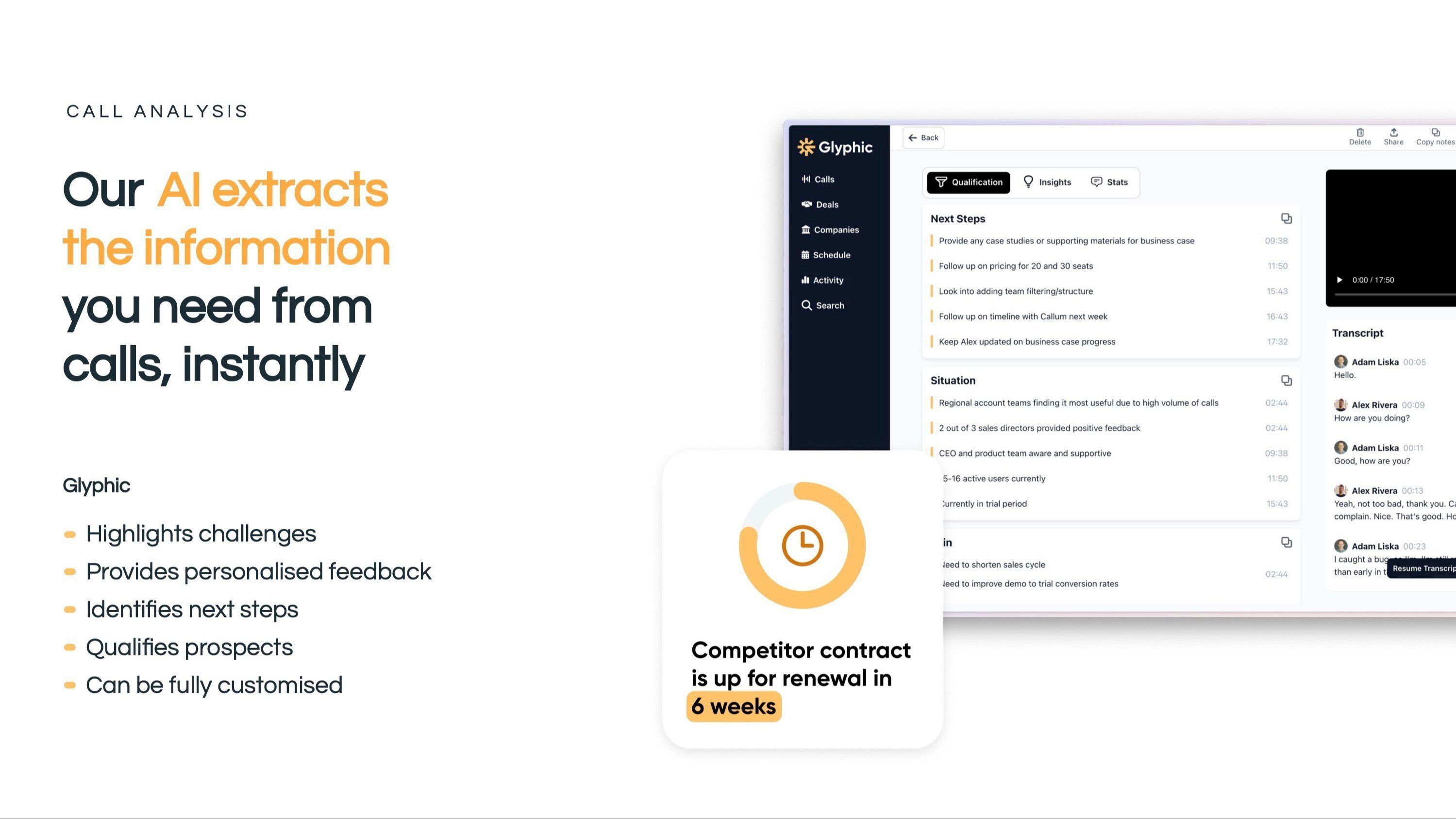 Glyphic extracts the information you need from calls, instantly